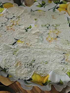 Handmade White And Beige Crochet Lace Doilies - Set